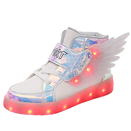 YUNICUS Beleuchtete LED Schuhe für Kinder Mädchen - High Top Leuchtende Turnschuhe mit USB-Aufladung (Kleines Kind, White 28 EU) von YUNICUS