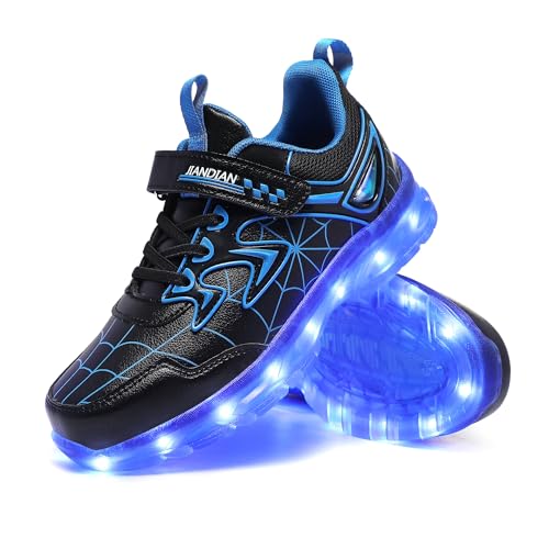 YUNICUS Kinder Light Up Schuhe Led Flash Sneakers mit Spider Upper USB Aufladung für Jungen Mädchen Toddles von YUNICUS