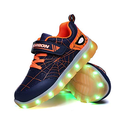 YUNICUS Leuchten Sie Sneakers für Jungen - Boys Spider Design Motion beleuchteter Sneaker für Kinder Kleinkinder (blau-orange 34 EU) von YUNICUS