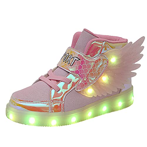 YUNICUS LED-Kinderschuhe für Mädchen, leuchtende Schuhe, günstige USB-Aufladung, blinkende Turnschuhe, Flügel, Turnschuhe (Kleines Kind, Pink 32 EU) von YUNICUS