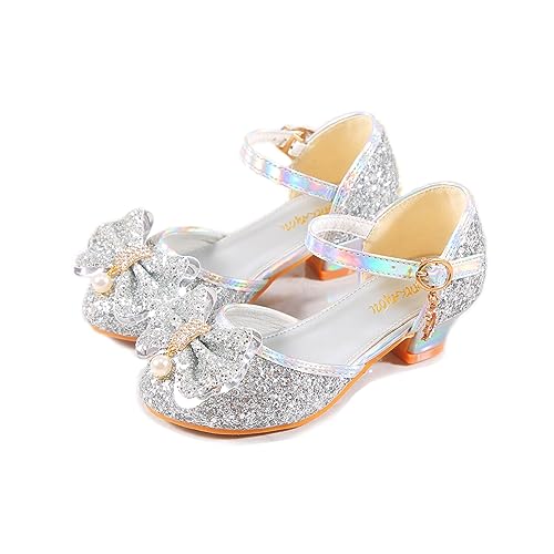 YUNICUS Mädchen Sandalen Cosplay Clear Sparkle Jelly Dress Schuhe mit Schleife Mary Jane Flats, 613silver, 13.5 Little Kid von YUNICUS