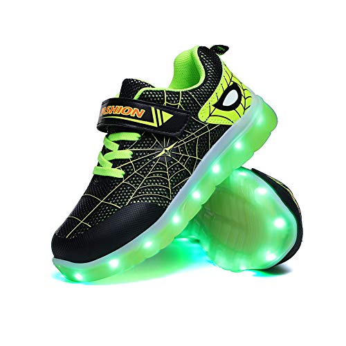 YUNICUS Spider Light Up Schuhe für Jungen Mädchen Kleinkind Led Walking Sneaker mit USB-Aufladung Geburtstag Thanksgiving Weihnachtstag (Schwarz Grün 28 EU) von YUNICUS