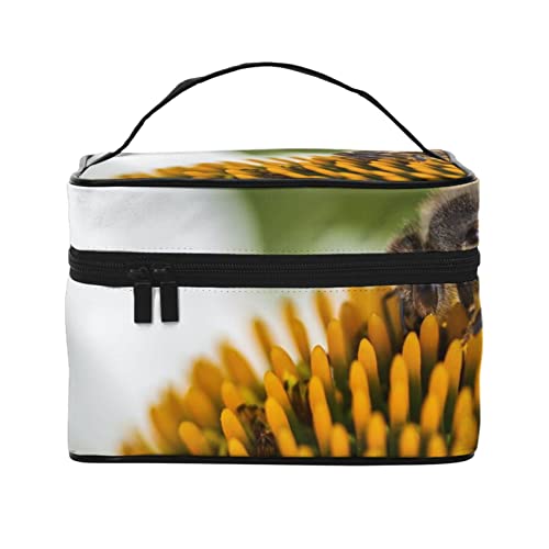 Make-up-Tasche mit gelber Blume, tragbare Kosmetiktasche für Frauen, große Kapazität, Reise-Make-up-Tasche, Organizer, Schwarz, Einheitsgröße von YUNKOU