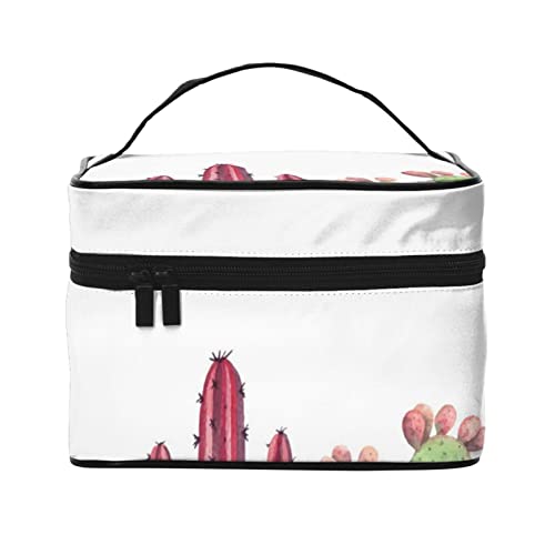 YUNKOU Aquarell-Kaktus-Make-up-Tasche, tragbare Kosmetiktasche für Frauen, große Kapazität, Reise-Make-up-Tasche, Organizer, Schwarz, Einheitsgröße von YUNKOU