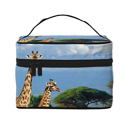 YUNKOU Drei Giraffen Make-up-Tasche tragbare Kosmetiktasche für Frauen große Kapazität Reise Make-up Koffer Organizer, Schwarz, Einheitsgröße von YUNKOU