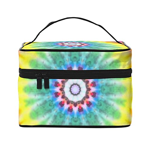 YUNKOU Einzigartige Tye Dye Art Make-up Tasche tragbare Kosmetiktasche für Frauen große Kapazität Reise Make-up Koffer Organizer, Schwarz, Einheitsgröße von YUNKOU