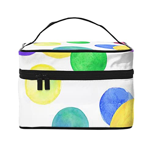 YUNKOU Make-up-Tasche mit Aquarell-Regenbogen-Kreis, tragbare Kosmetiktasche für Frauen, große Kapazität, Reise-Make-up-Tasche, Organizer, Schwarz, Einheitsgröße von YUNKOU