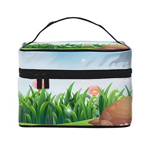 YUNKOU Make-up-Tasche mit Frühlingslandschaft, tragbare Kosmetiktasche für Damen, große Kapazität, Reise-Make-up-Tasche, Organizer, schwarz, Einheitsgröße, Schwarz , Einheitsgröße von YUNKOU