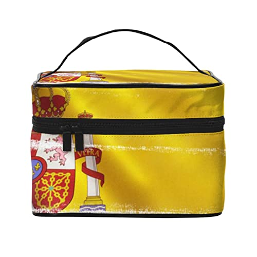 YUNKOU Make-up-Tasche mit Spanien-Flagge, tragbare Kosmetiktasche für Frauen, große Kapazität, Reise-Make-up-Tasche, Organizer, Schwarz, Einheitsgröße von YUNKOU