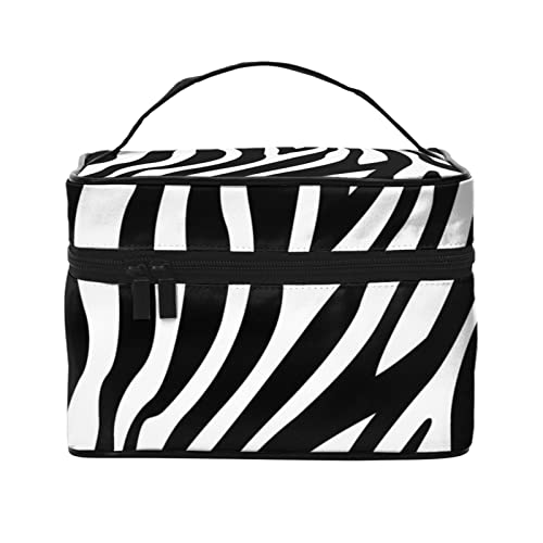 YUNKOU Make-up-Tasche mit Zebra-Druck, tragbare Kosmetiktasche für Frauen, große Kapazität, Reise-Make-up-Tasche, Organizer, Schwarz, Einheitsgröße von YUNKOU