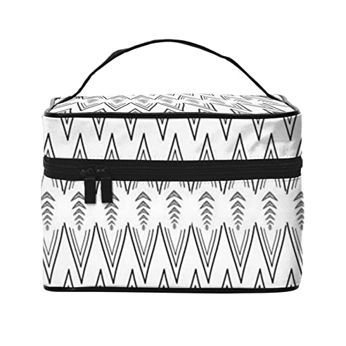 YUNKOU Make-up-Tasche mit dreieckigem Bohemian-Muster, tragbare Kosmetiktasche für Frauen, große Kapazität, Reise-Make-up-Tasche, Organizer, Schwarz, Einheitsgröße von YUNKOU