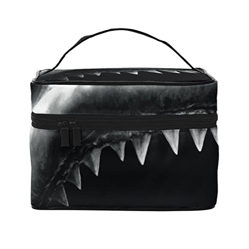 YUNKOU Shark Make-up-Tasche, tragbare Kosmetiktasche für Frauen, große Kapazität, Reise-Make-up-Tasche, Organizer, Schwarz, Einheitsgröße von YUNKOU