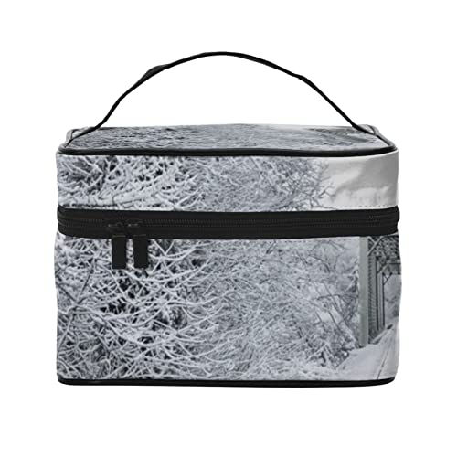 YUNKOU Snowy Train Tracks Make-up-Tasche Tragbare Kosmetiktasche für Frauen Große Kapazität Reise Make-up Koffer Organizer, Schwarz, Einheitsgröße von YUNKOU