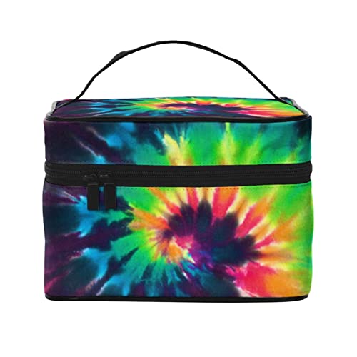 YUNKOU Tie Dye Hippies Make-up Tasche Tragbare Kosmetiktasche für Frauen Große Kapazität Reise Make-up Koffer Organizer, Schwarz, Einheitsgröße von YUNKOU
