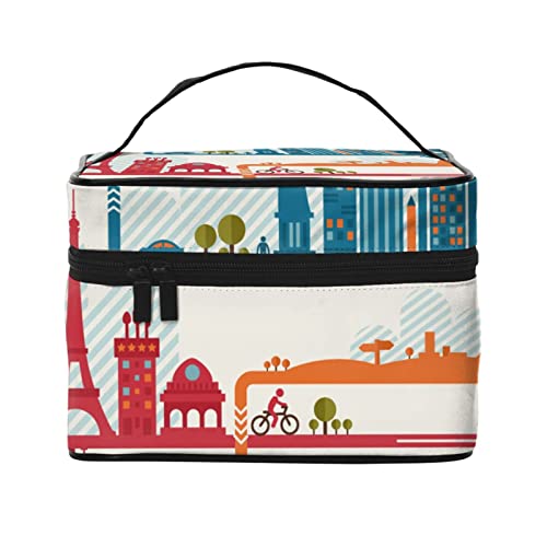 YUNKOU Tourism City Make-up-Tasche, tragbare Kosmetiktasche für Damen, große Kapazität, Reise-Make-up-Tasche, Organizer, schwarz, Einheitsgröße, Schwarz , Einheitsgröße von YUNKOU