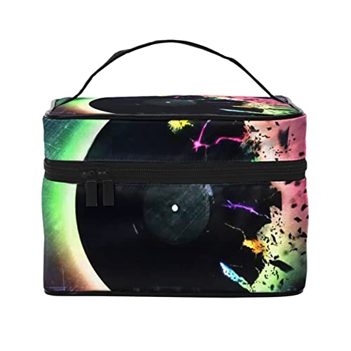 YUNKOU Vinyl Records Make-up-Tasche, tragbare Kosmetiktasche für Frauen, große Kapazität, Reise-Make-up-Tasche, Organizer, Schwarz, Einheitsgröße von YUNKOU