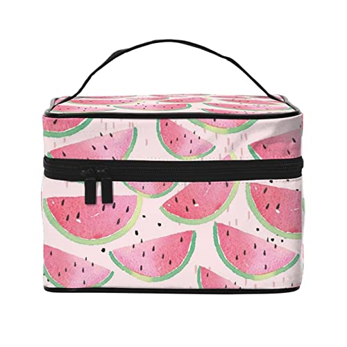 YUNKOU Wassermelonen-Make-up-Tasche für frische Früchte, tragbare Kosmetiktasche für Frauen, große Kapazität, Reise-Make-up-Tasche, Organizer, Schwarz, Einheitsgröße von YUNKOU