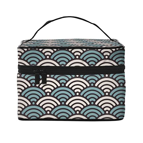 YUNKOU Wave Graphics Make-up-Tasche, tragbare Kosmetiktasche für Frauen, große Kapazität, Reise-Make-up-Tasche, Organizer, Schwarz, Einheitsgröße von YUNKOU