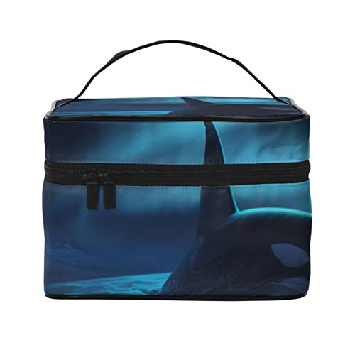 YUNKOU Whale in the Sea Make-up-Tasche, tragbare Kosmetiktasche für Frauen, große Kapazität, Reise-Make-up-Tasche, Organizer, Schwarz, Einheitsgröße von YUNKOU