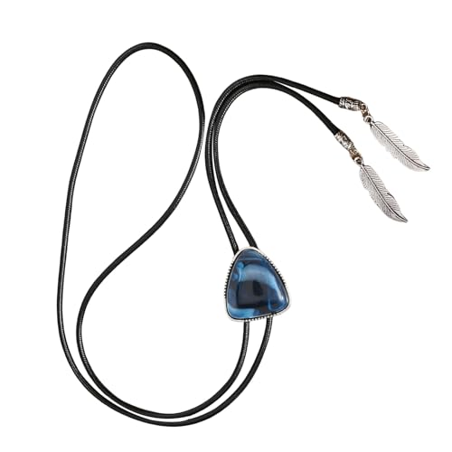 YUNNESS Herren Bolotie Vintage Dreieckiger Steinschmuck Kunstleder Seil Krawatte Western-Halskette mit Metallfeder-Anhänger, as the pic show, Metall von YUNNESS