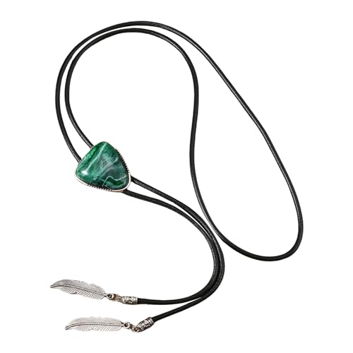 YUNNESS Herren Bolotie Vintage Dreieckiger Steinschmuck Kunstleder Seil Krawatte Western-Halskette mit Metallfeder-Anhänger, as the pic show, Metall von YUNNESS