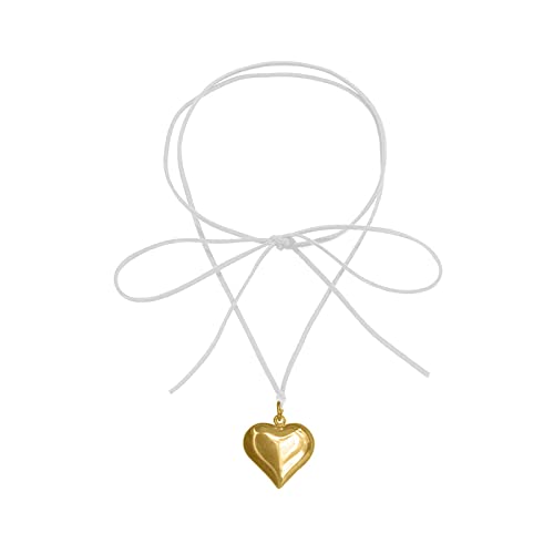 YUNNESS Herzanhänger Halsketten Mädchen Herz Anhänger Halsketten Liebe Anhänger Choker Liebe Halsketten Legierung Material Geschenk für Frauen, Gold-color, Metall von YUNNESS