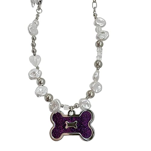 YUNNESS Modische Halskette mit Knochenanhänger, Halsband, Schlüsselbeinkette, Punk, unregelmäßige Perlen, Statement-Schmuck, 45 cm, Metall von YUNNESS