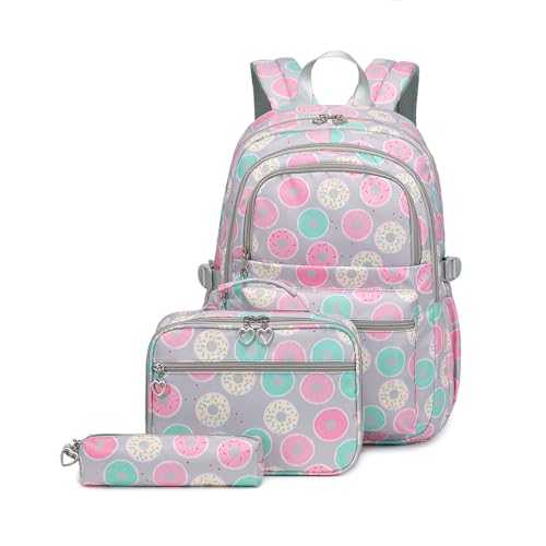 YUNNESS Niedliches Druck-Rucksack-Set mit Lunchtasche, Federmäppchen für Teenager-Mädchen, 3-teilige Schultasche für Grundschüler von YUNNESS