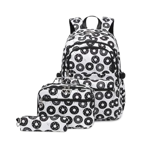 YUNNESS Niedliches Druck-Rucksack-Set mit Lunchtasche, Federmäppchen für Teenager-Mädchen, 3-teilige Schultasche für Grundschüler von YUNNESS