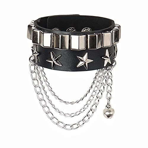 YUNNESS Punk-Stil Paare Nieten Snap Armband Fünfzackiger Stern Armband Nicht Mainstream Rock PU Leder Armband Kette Schmuck, as the pic show, Polyurethan von YUNNESS