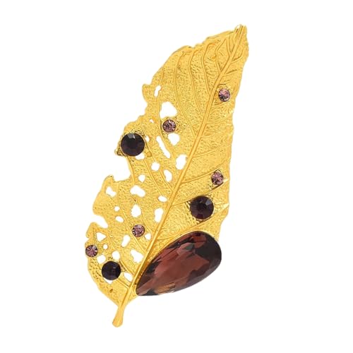 Blattgold Brosche Mit Farbenfrohen Kristall Für Frauen Und Männer Party Tragen Accessoires Elegante Legierungsstillung Stillschicht Schmuck Kristall Brosche von YUNNIAN
