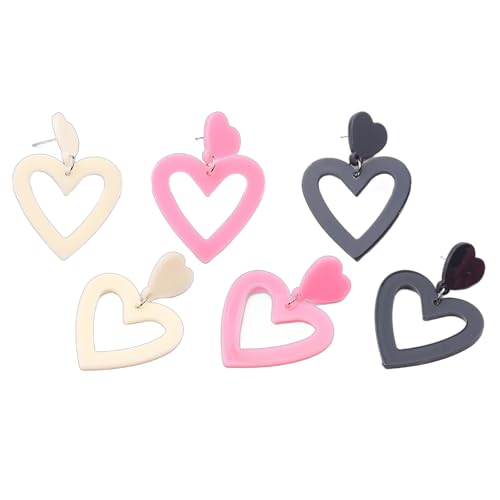 Set Von 3 Acrylherzohrringen Lebendige Farbe Mit Komfortables Silberposten Für Trendige Frauen Damen Stilvolle Outfits Modeschmuck Für Frauen von YUNNIAN