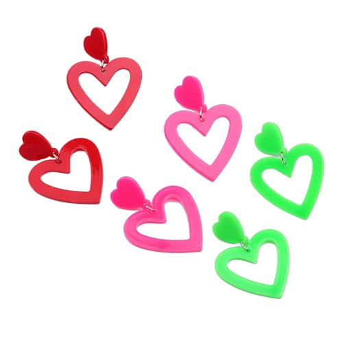 Set Von 3 Acrylherzohrringen Lebendige Farbe Mit Komfortables Silberposten Für Trendige Frauen Damen Stilvolle Outfits Modeschmuck Für Frauen von YUNNIAN