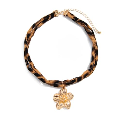 Verstellbarer Und Muster Muster Baumwolltuch Halskette Mit Legierung Charme Für Lässige Outfits Oder Reisenzubehör Leopard Muschel Halskette von YUNNIAN