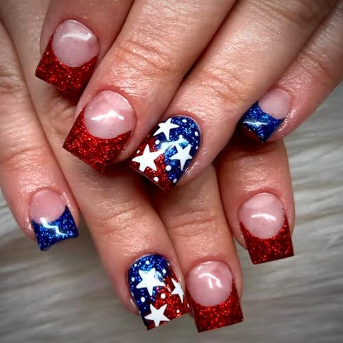 YUNNIAN 24 Stück quadratische Nägel zum Aufdrücken mit Sternen, kurze französische Spitzen, Acryl, Maniküre, Nageldekoration für Frauen YUNNIAN 24 Stück quadratische Nägel zum Aufdrücken mit Sternen, kurze französische Spitzen, Acryl, Maniküre, Nageldekoration für Frauen von YUNNIAN