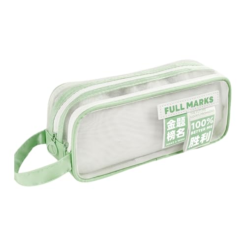 YUNNIAN Doppelschichtiges Netz-Federmäppchen, Stiftetasche, großes Fassungsvermögen, Stifteetui, Stiftetasche, Schreibtisch-Organizer, grün, 22x9.5x7cm von YUNNIAN