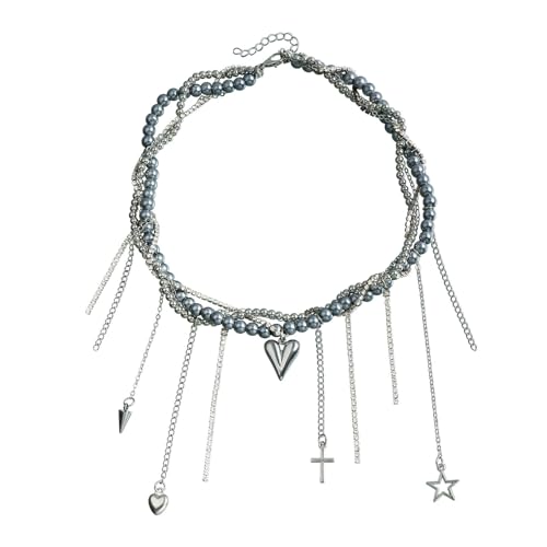 YUNNIAN Edgy Pearls Chokers Halskette Mit Akzenten Der Schlüsselbeutelkette Für Tägliche Verschleiß Oder Besondere Anlässe Schichtkettenkette Für Frauen von YUNNIAN