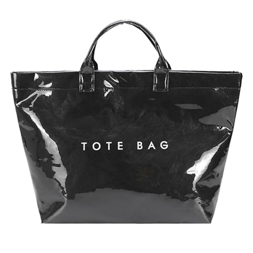 YUNNIAN Große Kapazität PVC Top Griff Tasche für Frauen mit stilvollem Buchstabendruck Handtasche Kraftpapiertasche für Büro und Alltag von YUNNIAN