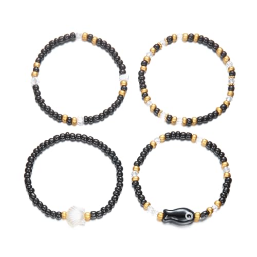 YUNNIAN Keramikfisch Perlen Armbänder Heiße Tag Stretch Handgelenk Kette Schmuck Stapelbare Muschel Design Beach Accessoires Geschenke Strand Stapelbar Schmuckset von YUNNIAN