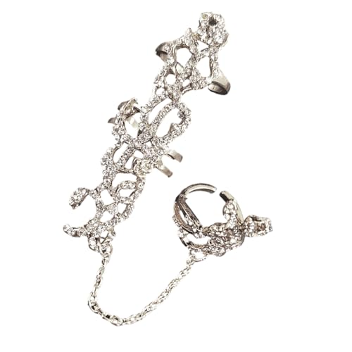 YUNNIAN Kristalle Strasssteine Vintage Kettenringe Einstellbare Größe Doppelfinger Schmuck Für Frauen Spezielle Anlass Geschenke Verstellbare Doppelfingerringe von YUNNIAN