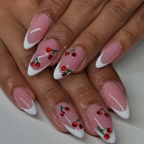 YUNNIAN Künstliche Nägel zum Aufdrücken, französische Stile, mit Fruchtdesigns, glänzende Acryl-Kunstnägel für Damen, 24 Stück YUNNIAN Künstliche Nägel zum Aufdrücken, französische Stile, mit Fruchtdesigns, glänzende Acryl-Kunstnägel für Damen, 24 Stück von YUNNIAN
