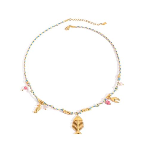 YUNNIAN Minimalistische Muschel Neckkette Verstellbare Länge Buntes Seil Edelstahl Anhänger Halskette Casual Wea Schmuck Ozean Täglich Halskette von YUNNIAN