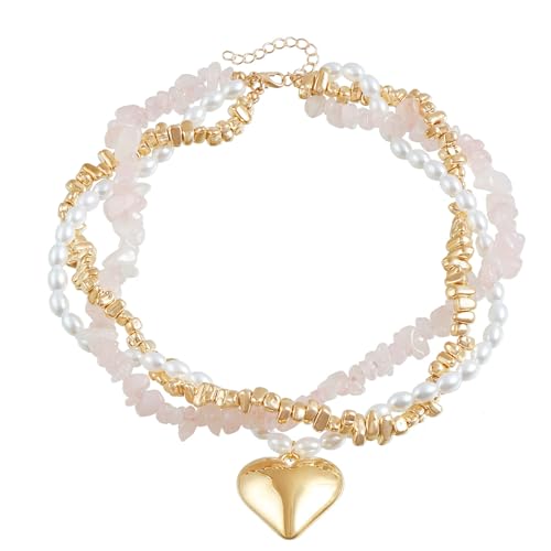 YUNNIAN Praktische Perlen Halskette Handgefertigt Kette Schmuck Halsschmuck Schmuck Legierung Textur Für Frauen Und Mädchen Die Alltägliche Schichtkette Präsentieren von YUNNIAN