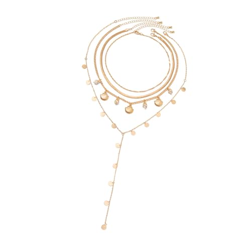 YUNNIAN Seesterne Schale Perlen Stapelbare Halskette Gold Schlüsselblikan Ketten Schmuck Set Für Frauen Strandpartys Heiße Tag Accessoires Zarte Muschel Charme Halskette von YUNNIAN