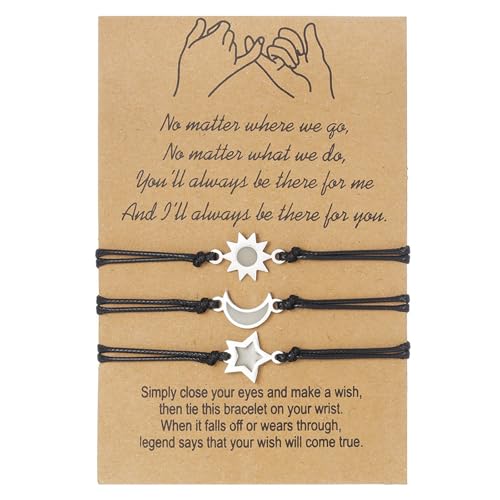 YUNNIAN Set Von 3 Robusten Freundschaftsarmbändern Freundschaftsarmbänder Mond Sonnenstern Verstellbares Handgefertigte Schnur Für Den Besten Freund Everyday Wear Schmuck von YUNNIAN