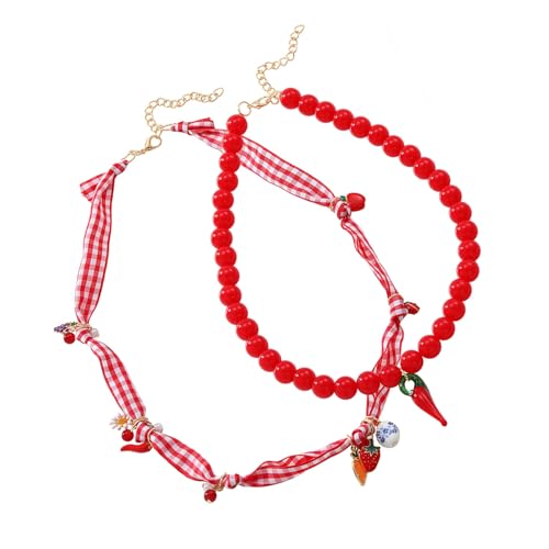 YUNNIAN Stilvolle Geschichtete Erdbeerpfeffer Perlen Halskette Multi Stränge Kette Zierzweige Schlüsselbein Ketten Juwely Alltag Accessoire Alltag Leichtes Statement Halskette von YUNNIAN