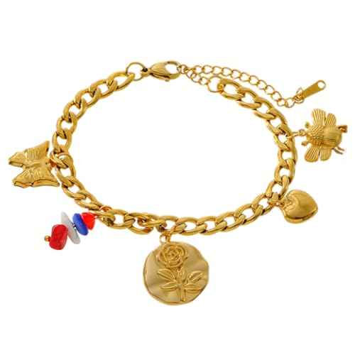 YUNNIAN Stylish Multi Charme Armband Multi Anhänger Mit Blumen Und Herzdetail Eleganter Handgelenk Kette Schmuck Mode Blumenherz Herz von YUNNIAN