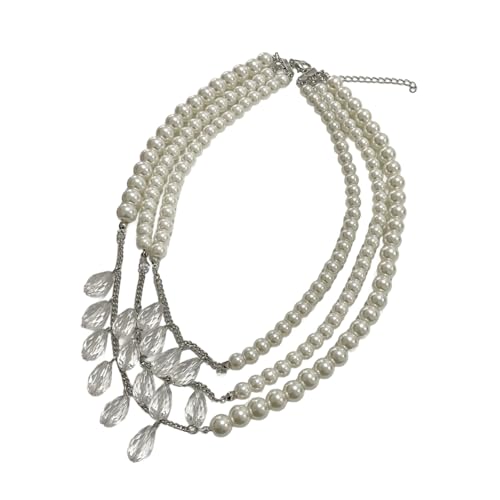 YUNNIAN Temperament Multilayer Imitation Perlen Halskette Mit Kristall Anhänger Stilvolle Hochzeitsfeier Schmuck Für Frauen Mädchen Vintage Imitation Perlen Statement Halskette von YUNNIAN