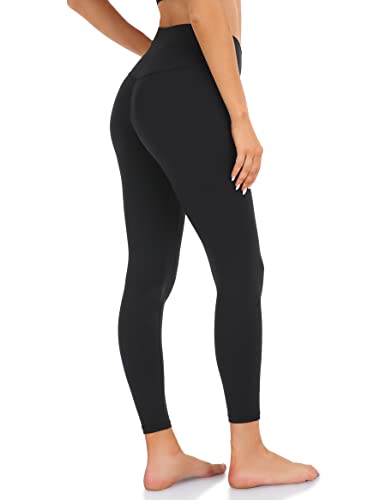 YUNOGA Damen-Workout-Leggings mit hoher Taille, 63,5 cm, ohne Vordernaht, Bauchkontrolle, Yogahose, Schwarz, X-Groß von YUNOGA