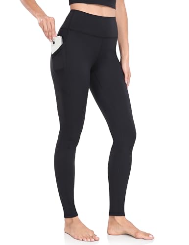 YUNOGA Damen-Leggings mit Fleece-Futter und Taschen, 63,5 cm / 71,1 cm, hohe Taille, Bauchkontrolle, Workout, Yogahose, Schwarz, S von YUNOGA